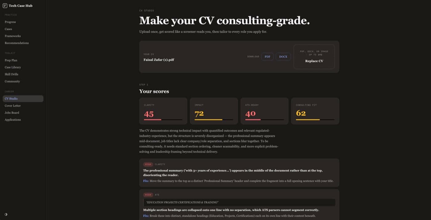CV Studio scoring and tailoring