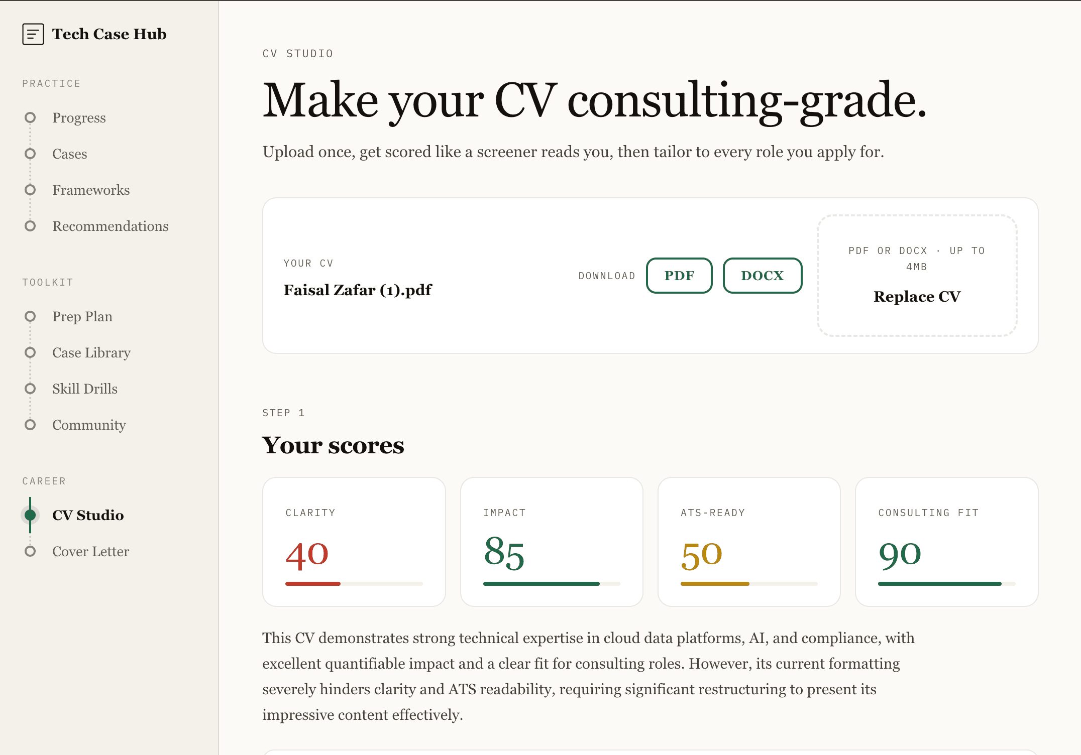 CV Studio scoring and tailoring